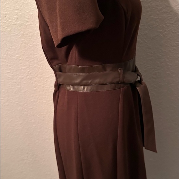 Calvin Klein Solid Brown Faux-Leather Tie-Waist Sheath Dress | Size 6 - Picture 4 of 8